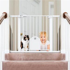 Auto Close Baby Gate with Small Cat Door, 29-43" Metal Cat Gate for Doorway